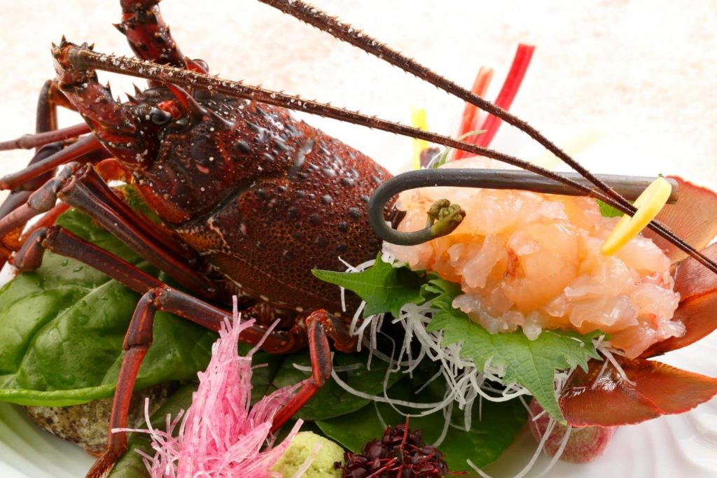 Raw sliced Japanese spiny lobster